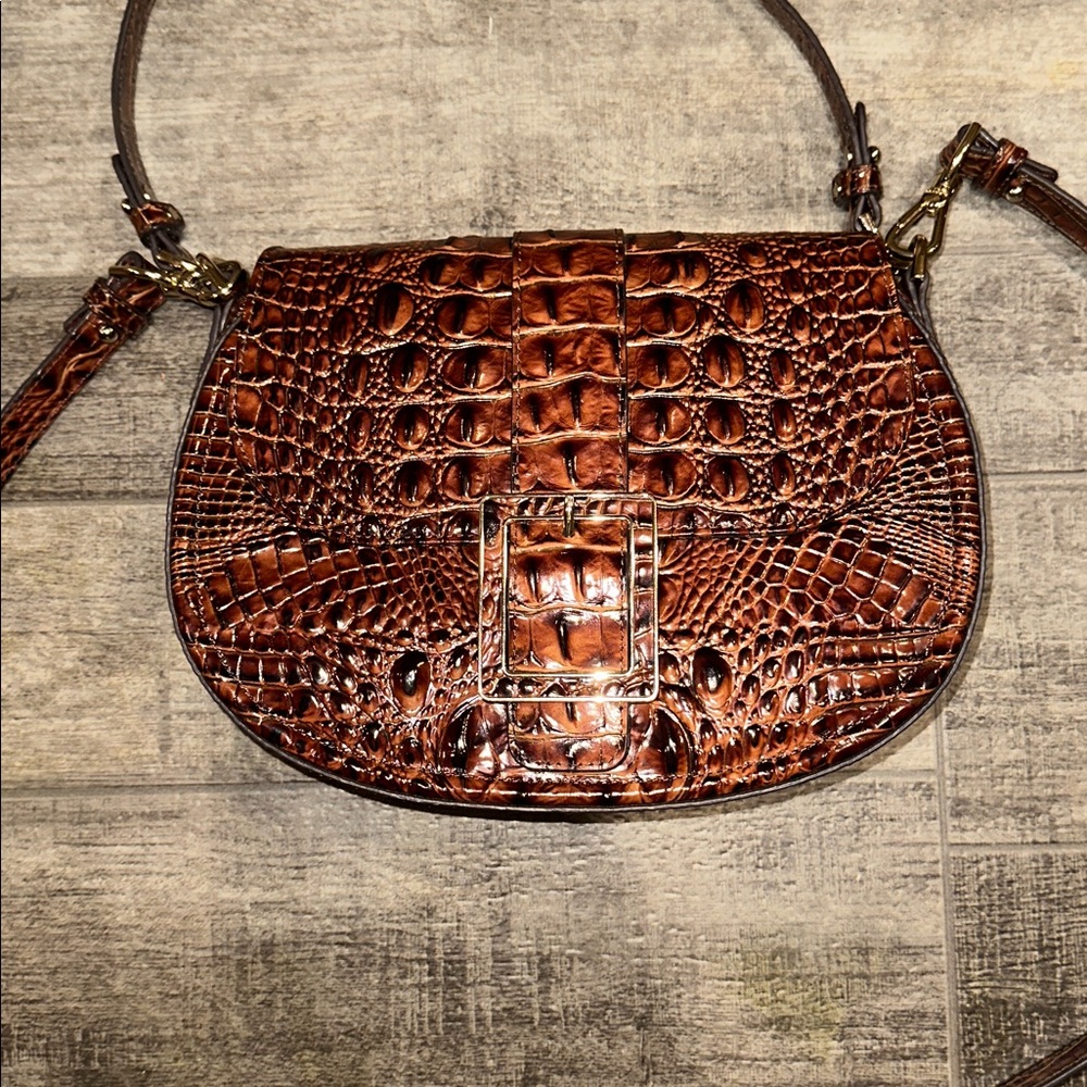 Brahmin Pecan Crocodile-Embossed Shoulder/Crossbody Bag